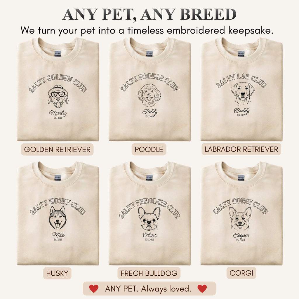 Salty Dog Club Custom Golden Retriever Embroidered Sweatshirt, Personalized Dog Sweatshirt