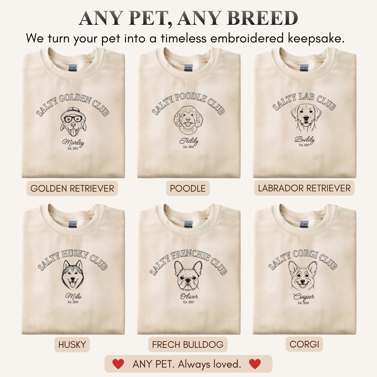 Salty Dog Club Custom Golden Retriever Embroidered Sweatshirt, Personalized Dog Sweatshirt