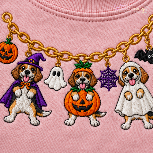 Beagle Halloween Charm Necklace Embroidered Sweatshirt with Custom Name