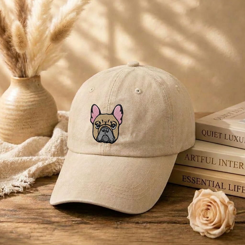 Custom French Bulldog Embroidered Hat, Personalized Pet Portrait Baseball Cap, Gifts For Dog Lovers