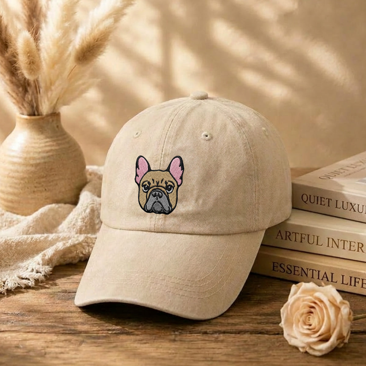 Custom French Bulldog Embroidered Hat, Personalized Pet Portrait Baseball Cap, Gifts For Dog Lovers