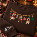Bulldog Christmas Charm Necklace Embroidered Sweatshirt With Custom Name