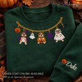 Bulldog Halloween Charm Necklace Embroidered Sweatshirt with Custom Name