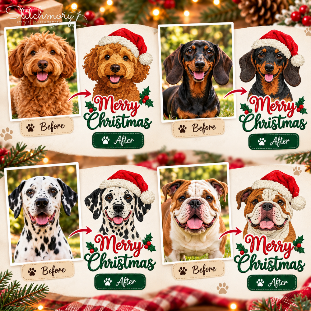 Custom Merry Christmas Dog Portrait Embroidered Sweatshirt – Personalized Pet Name, Christmas Gift for Dog Lovers