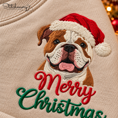 Custom Merry Christmas Dog Portrait Embroidered Sweatshirt – Personalized Pet Name, Christmas Gift for Dog Lovers