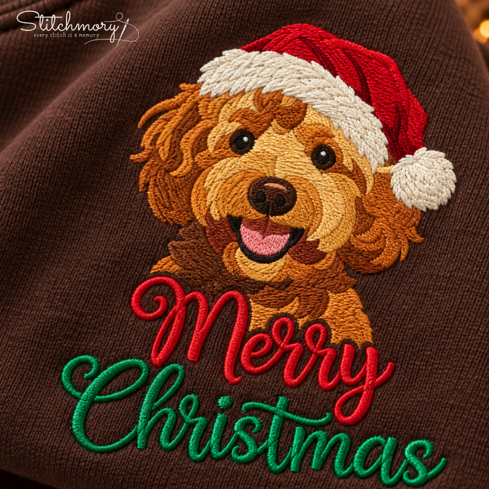Custom Merry Christmas Dog Portrait Embroidered Sweatshirt – Personalized Pet Name, Christmas Gift for Dog Lovers