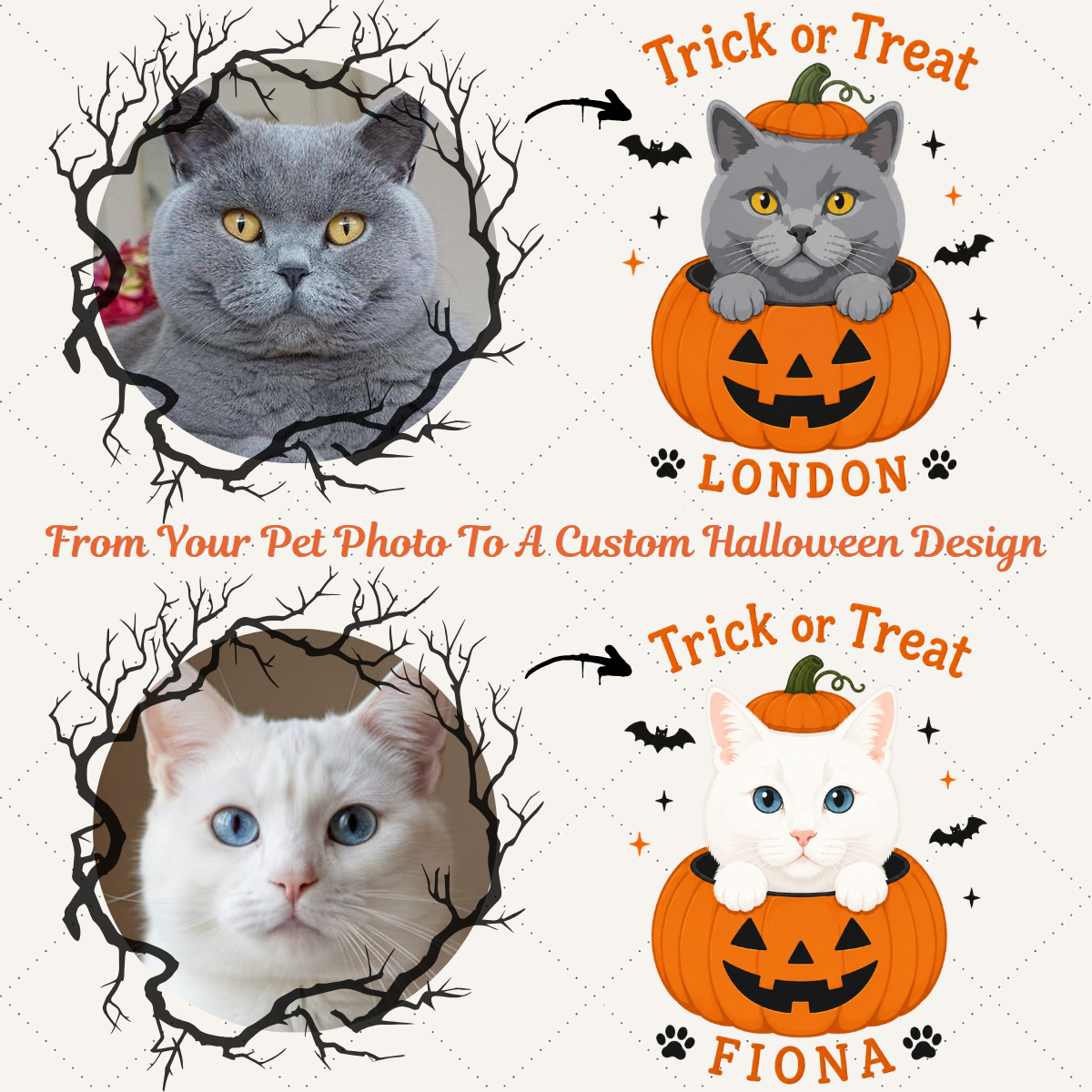 Personalized Trick or Treat Pet Embroidered Sweatshirt, Custom Halloween Pet Pumpkin Sweatshirt with Name