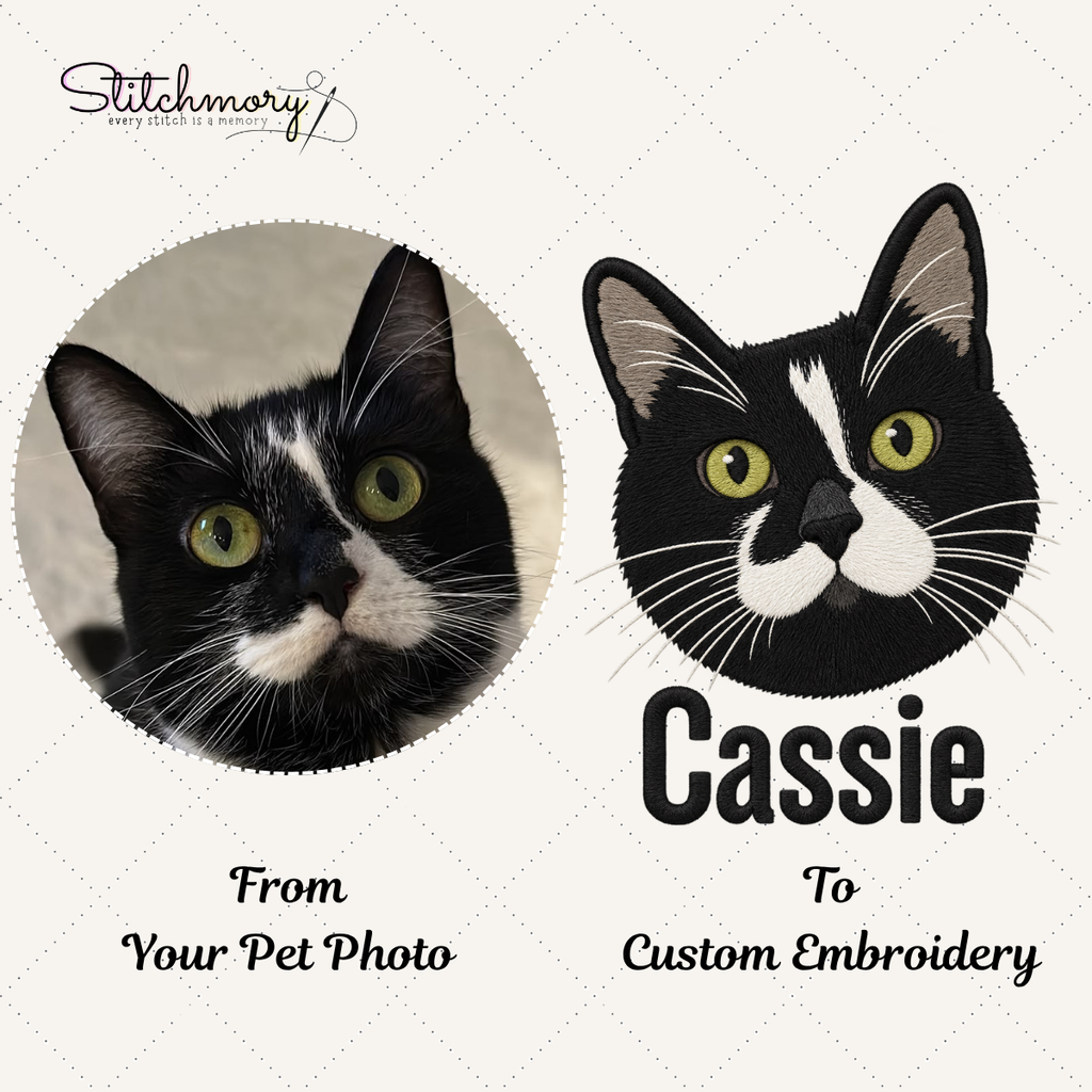 Personalized Cat Portrait Embroidered Sweatshirt with Name & Custom Sleeve Embroidery