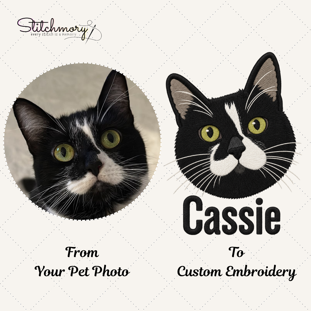 Personalized Cat Portrait Embroidered Sweatshirt with Name & Custom Sleeve Embroidery