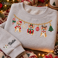 Corgi Christmas Charm Necklace Embroidered Sweatshirt With Custom Name, Gifts For Corgi Lovers