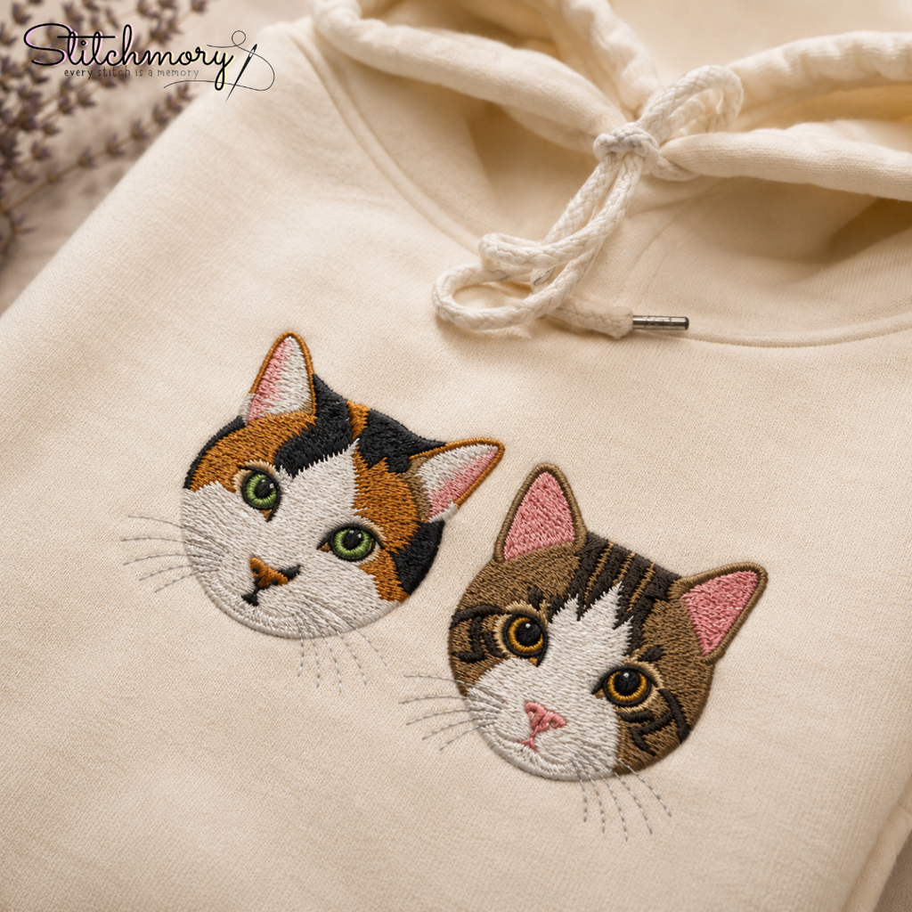 Custom Two Pet Embroidered Hoodie with Names, Personalized Pet Portrait Hoodie
