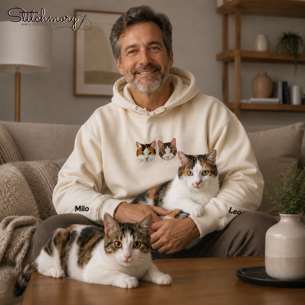 Custom Two Pet Embroidered Hoodie with Names, Personalized Pet Portrait Hoodie