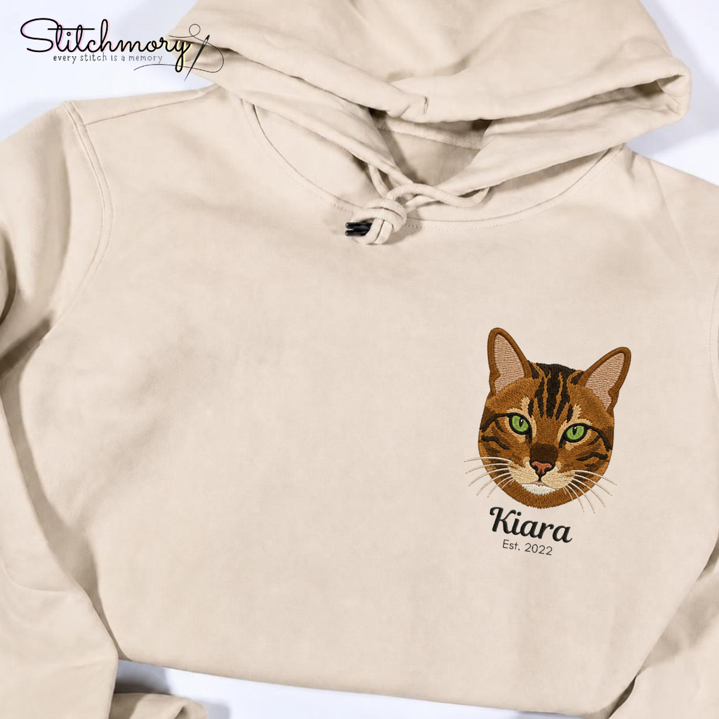 Custom Bengal Cat Embroidered Hoodie, Personalized Custom Pet Portrait with Name, Custom Cat Embroidered Hoodie