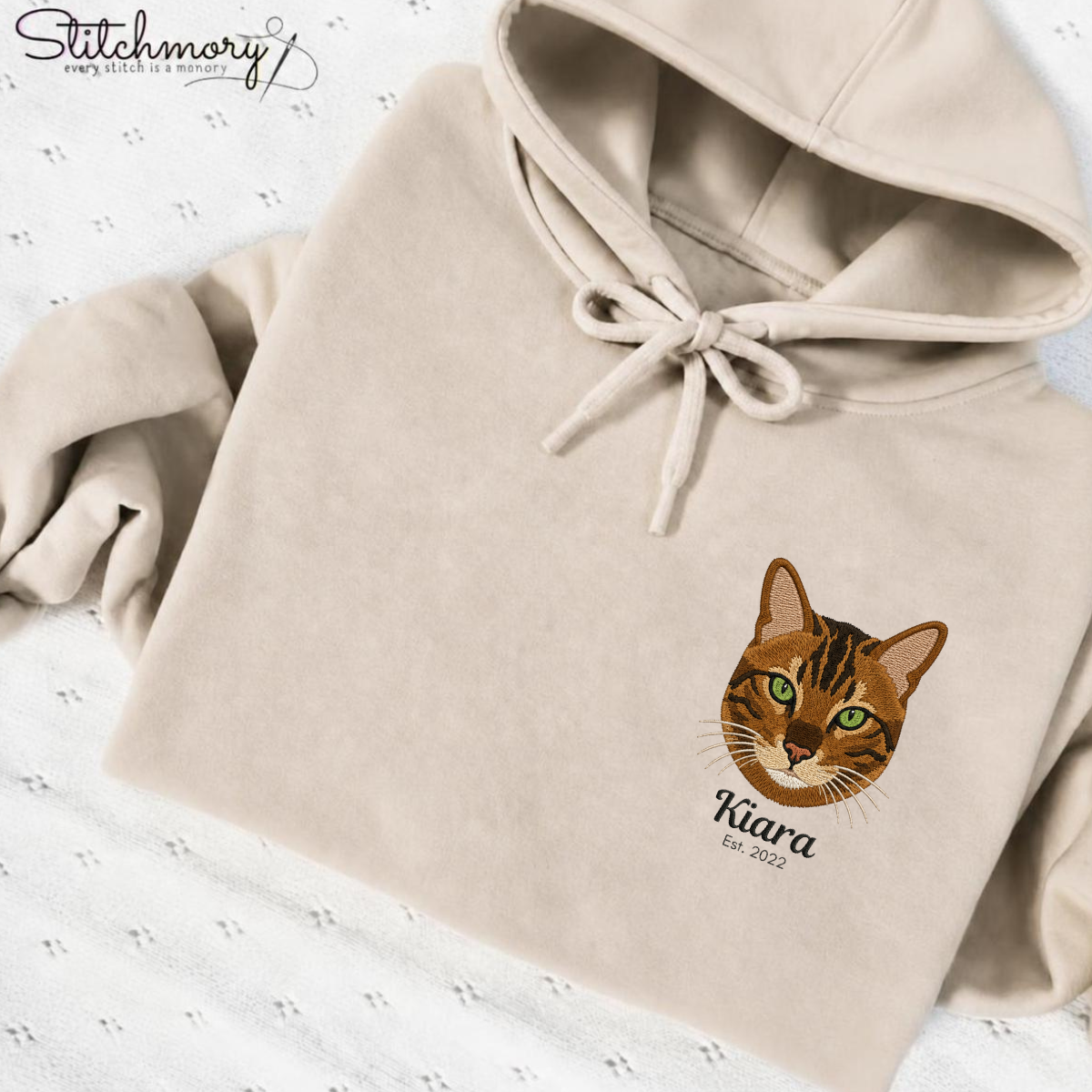 Custom Bengal Cat Embroidered Hoodie, Personalized Custom Pet Portrait with Name, Custom Cat Embroidered Hoodie