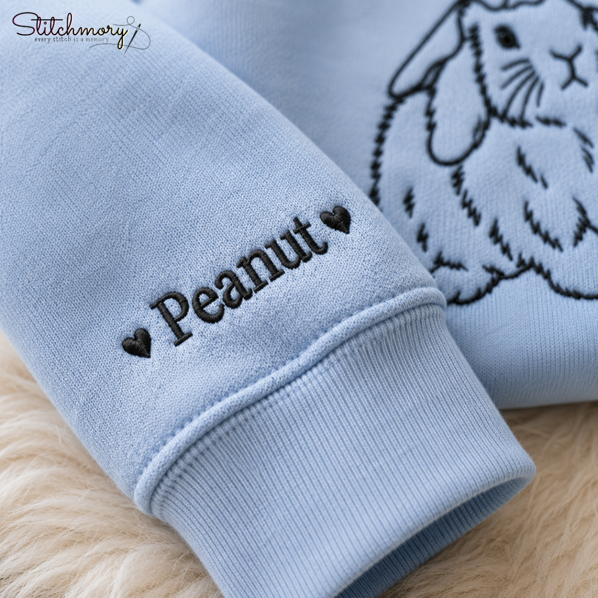 Personalized Bunny Minimal Line Art Embroidered Sweatshirt with Name, Custom Rabbit Portrait