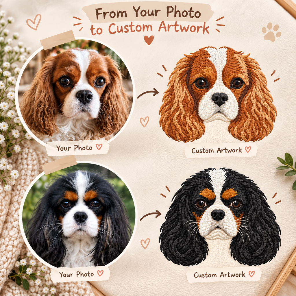 Custom Cavalier King Charles Spaniel Embroidered Sweatshirt – Personalized Dog Portrait Sweatshirt