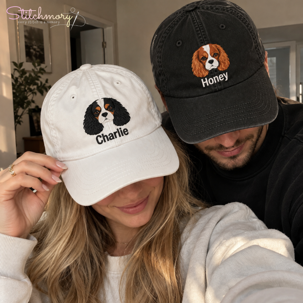 Custom Cavalier King Charles Spaniel Embroidered Cap – Personalized Dog Portrait Hat