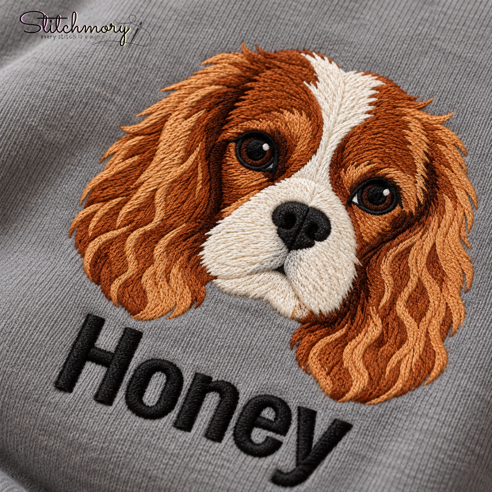 Custom Cavalier King Charles Spaniel Embroidered Sweatshirt – Personalized Dog Portrait Sweatshirt