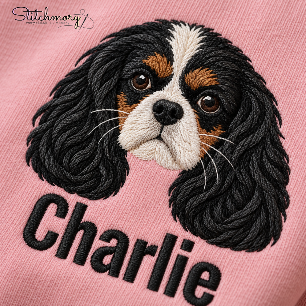 Custom Cavalier King Charles Spaniel Embroidered Sweatshirt – Personalized Dog Portrait Sweatshirt