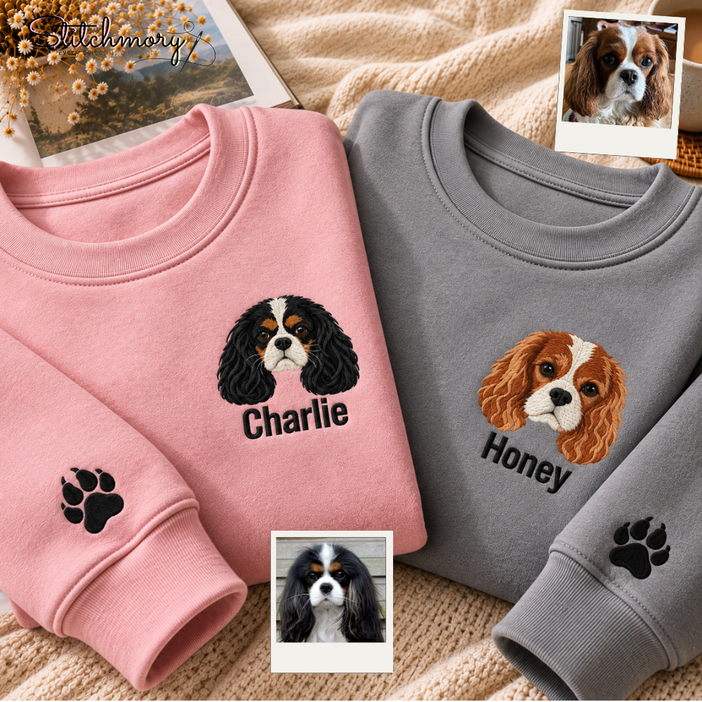 Custom Cavalier King Charles Spaniel Embroidered Sweatshirt – Personalized Dog Portrait Sweatshirt