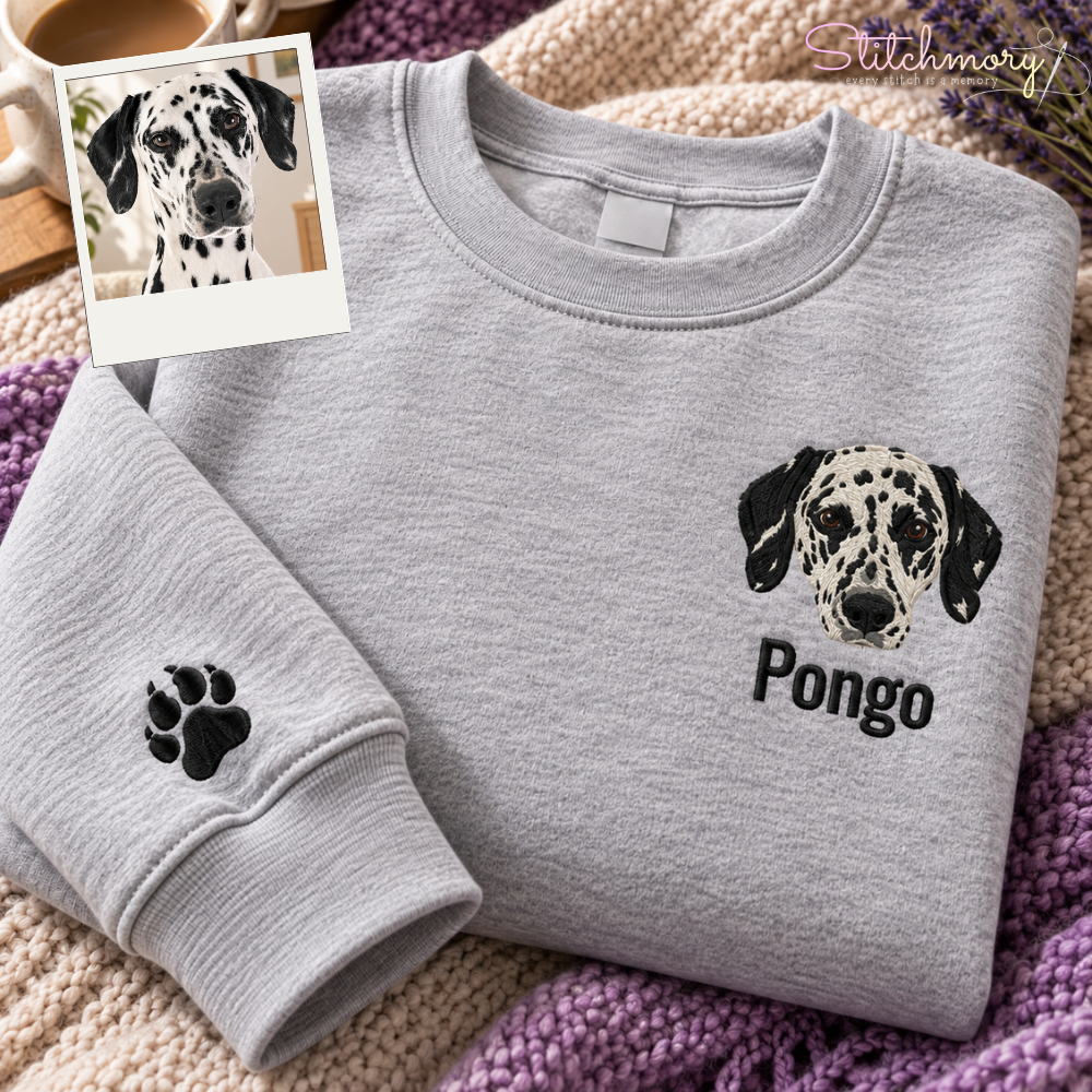 Custom Dalmatian Dog Portrait Embroidered Sweatshirt – Personalized From Your Dog Photos