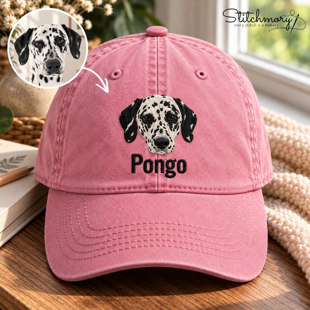 Custom Dalmatian Portrait Embroidered Baseball Cap – Personalized Dog Photo & Name Hat