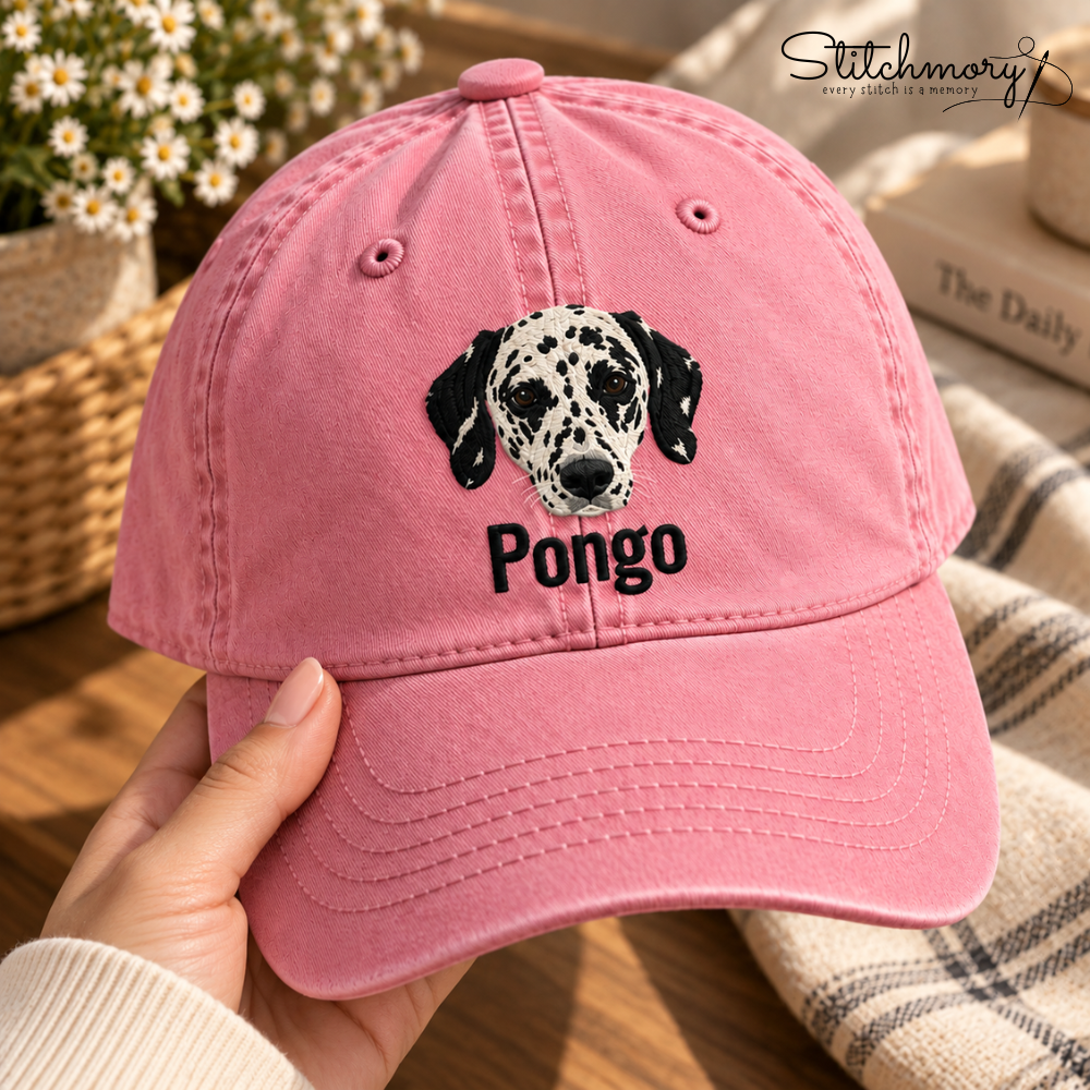 Custom Dalmatian Portrait Embroidered Baseball Cap – Personalized Dog Photo & Name Hat
