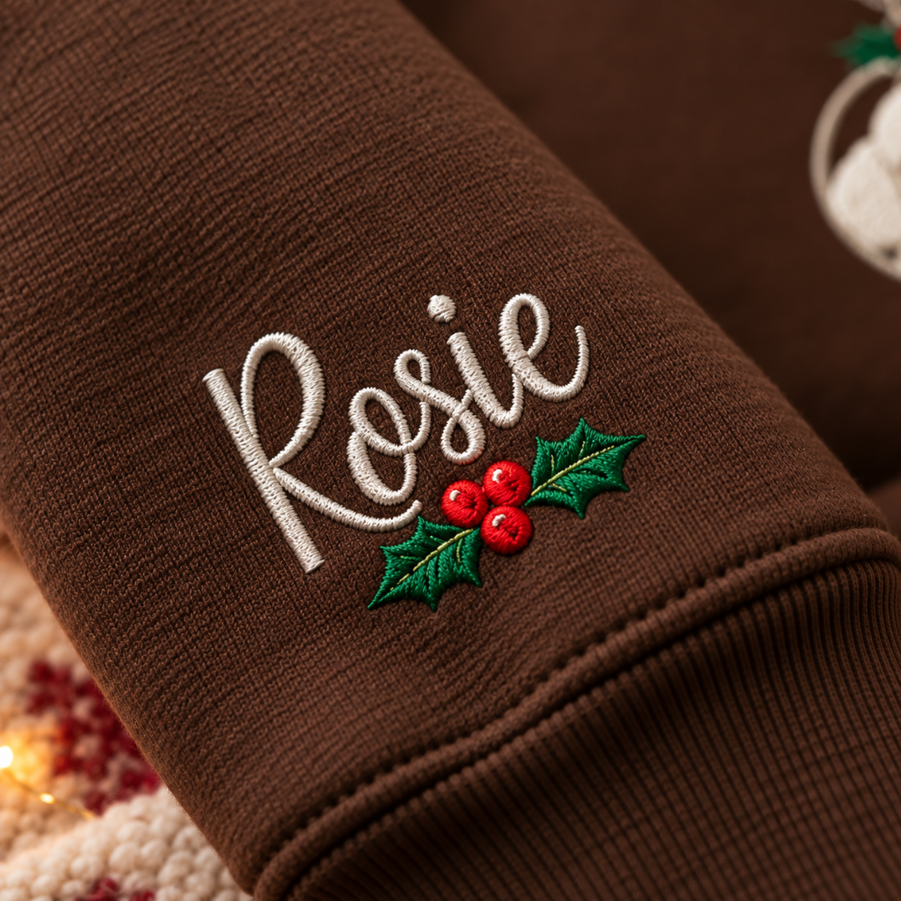 Custom Dog Christmas Ornament Necklace Embroidered Sweatshirt – Personalized Pet Photo & Name