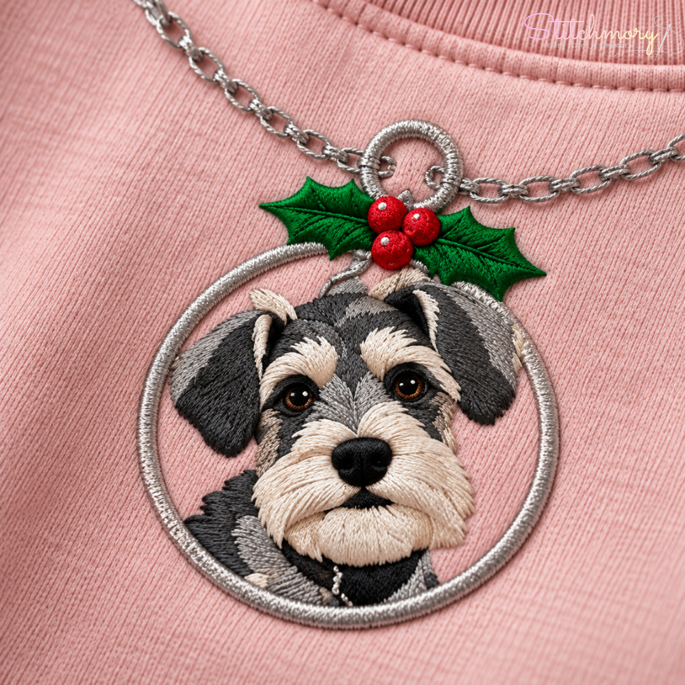 Custom Dog Christmas Ornament Necklace Embroidered Sweatshirt – Personalized Pet Photo & Name