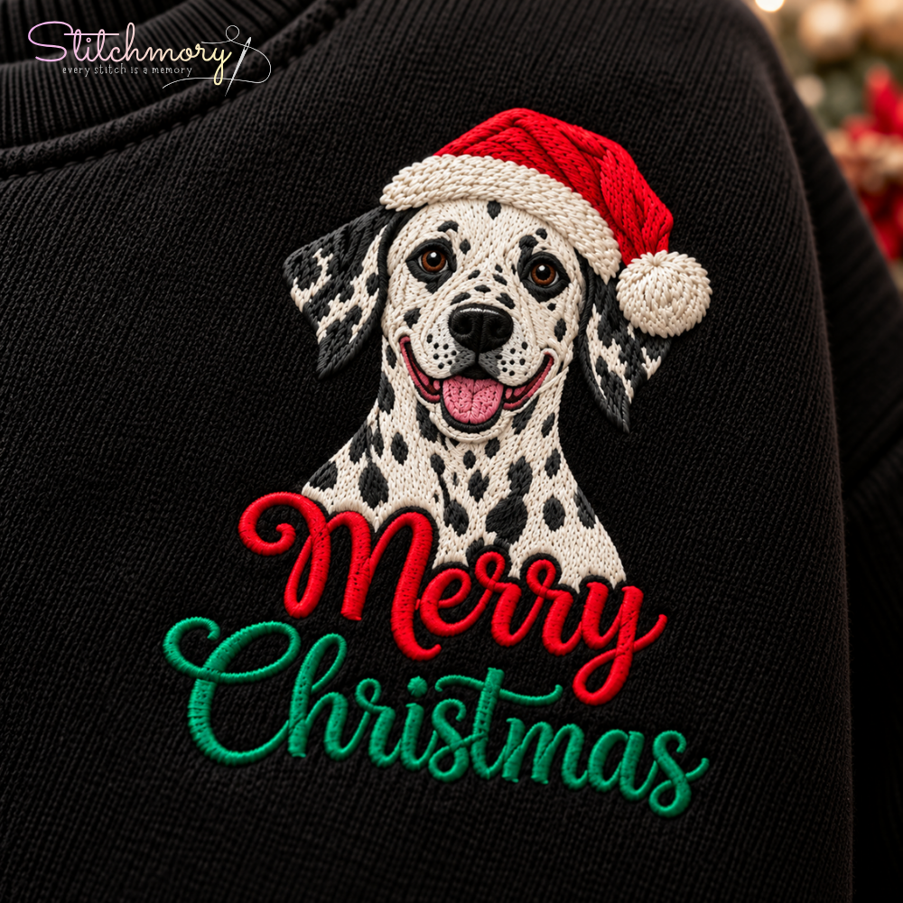 Custom Dog Portrait Merry Christmas Embroidered Sweatshirt – Personalized Pet Name, Christmas Gift for Dog Lovers