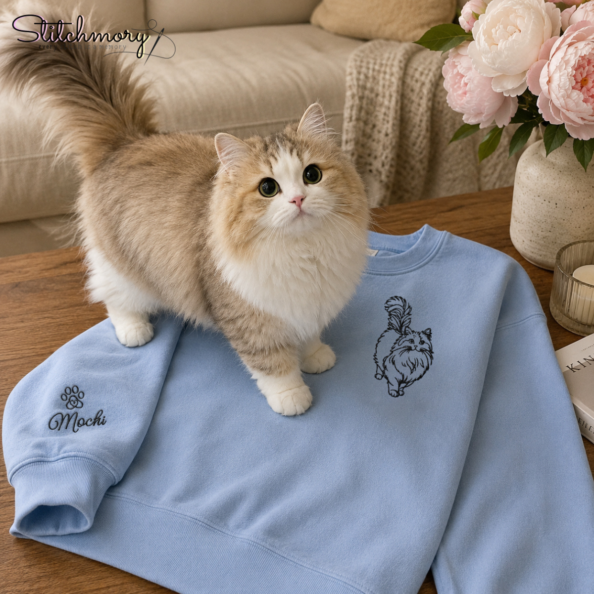 Custom Full Body Pet Outline Embroidered Sweatshirt | Personalized Dog & Cat Portrait