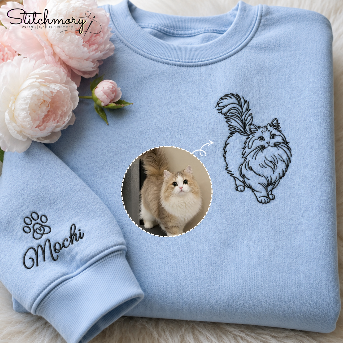 Custom Full Body Pet Outline Embroidered Sweatshirt | Personalized Dog & Cat Portrait