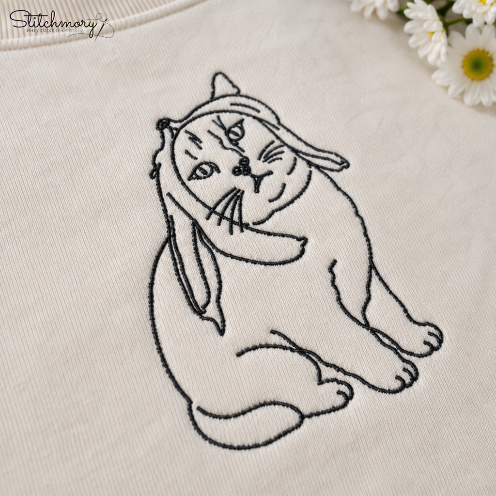Custom Funny Cat Moment Embroidered Sweatshirt, Personalized Cat Portrait with Name