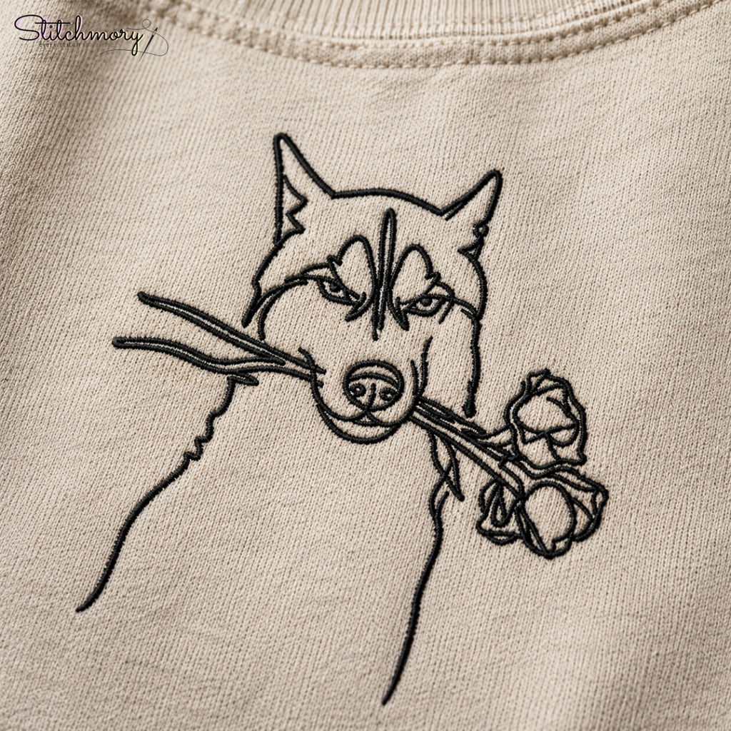Custom Husky Minimal Outline Embroidered Sweatshirt, Personalized Dog Portrait Gift