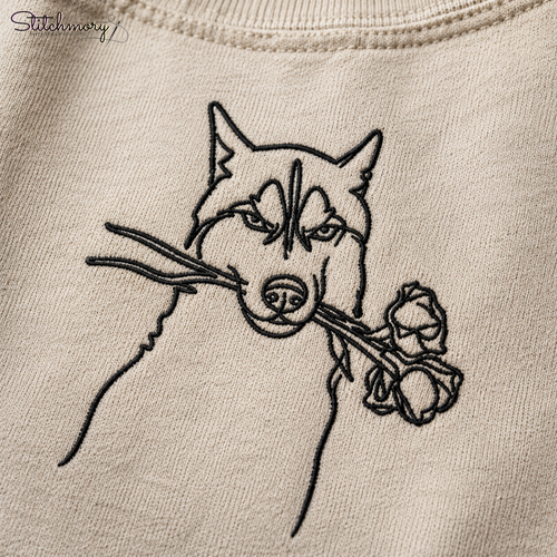 Custom Husky Minimal Outline Embroidered Sweatshirt, Personalized Dog Portrait Gift