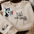 Custom Husky Minimal Outline Embroidered Sweatshirt, Personalized Dog Portrait Gift