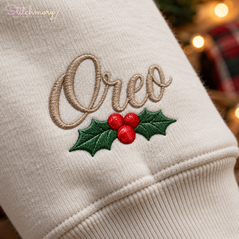 Custom Pet Christmas Ornament Necklace Embroidered Sweatshirt – Personalized Pet Photo & Name