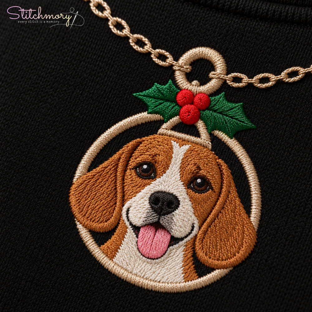 Custom Pet Christmas Ornament Necklace Embroidered Sweatshirt – Personalized Pet Photo & Name