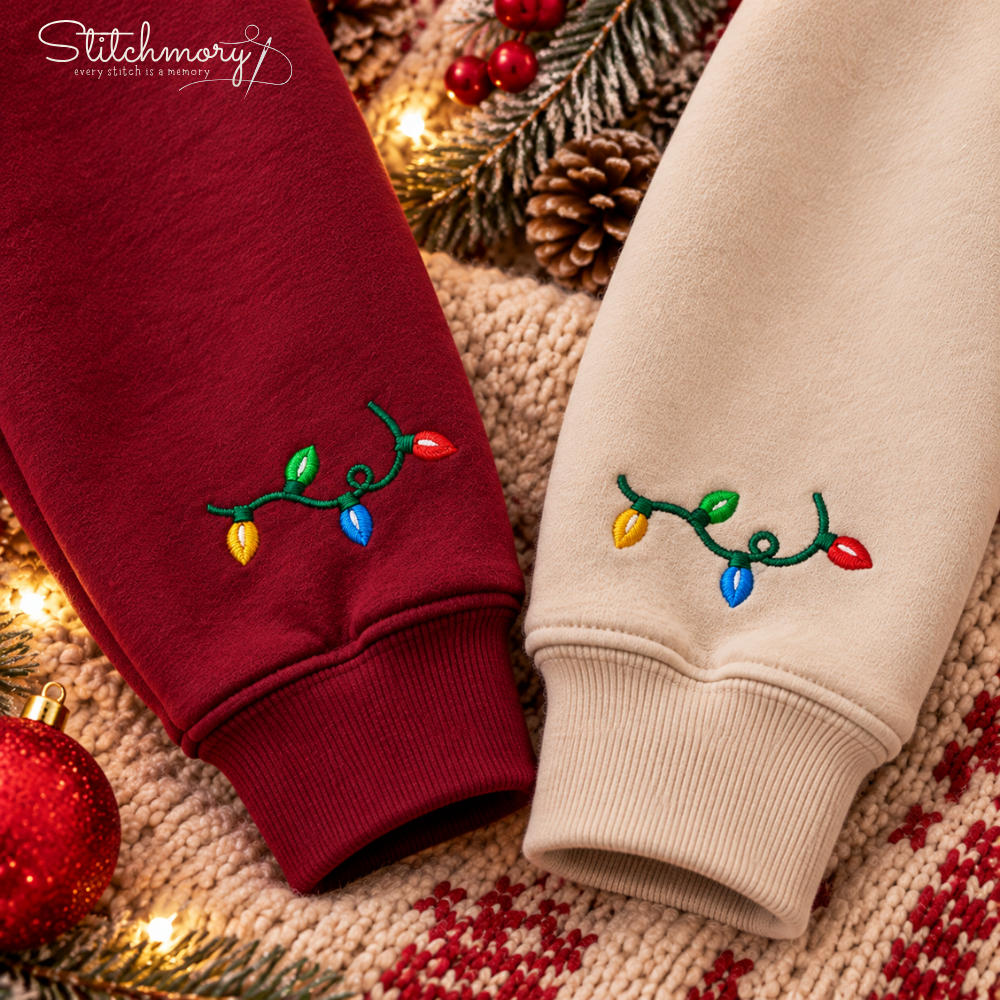 Custom Pet Portrait Christmas Lights Embroidered Sweatshirt with Name – Personalized Pet Lover Gift