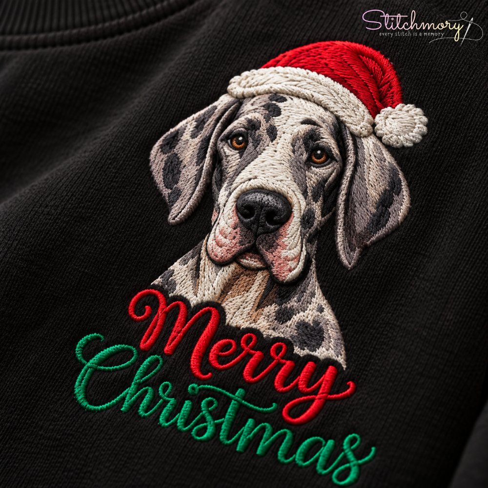 Custom Pet Portrait Merry Christmas Embroidered Sweatshirt with Name, Gifts For Pet Lovers
