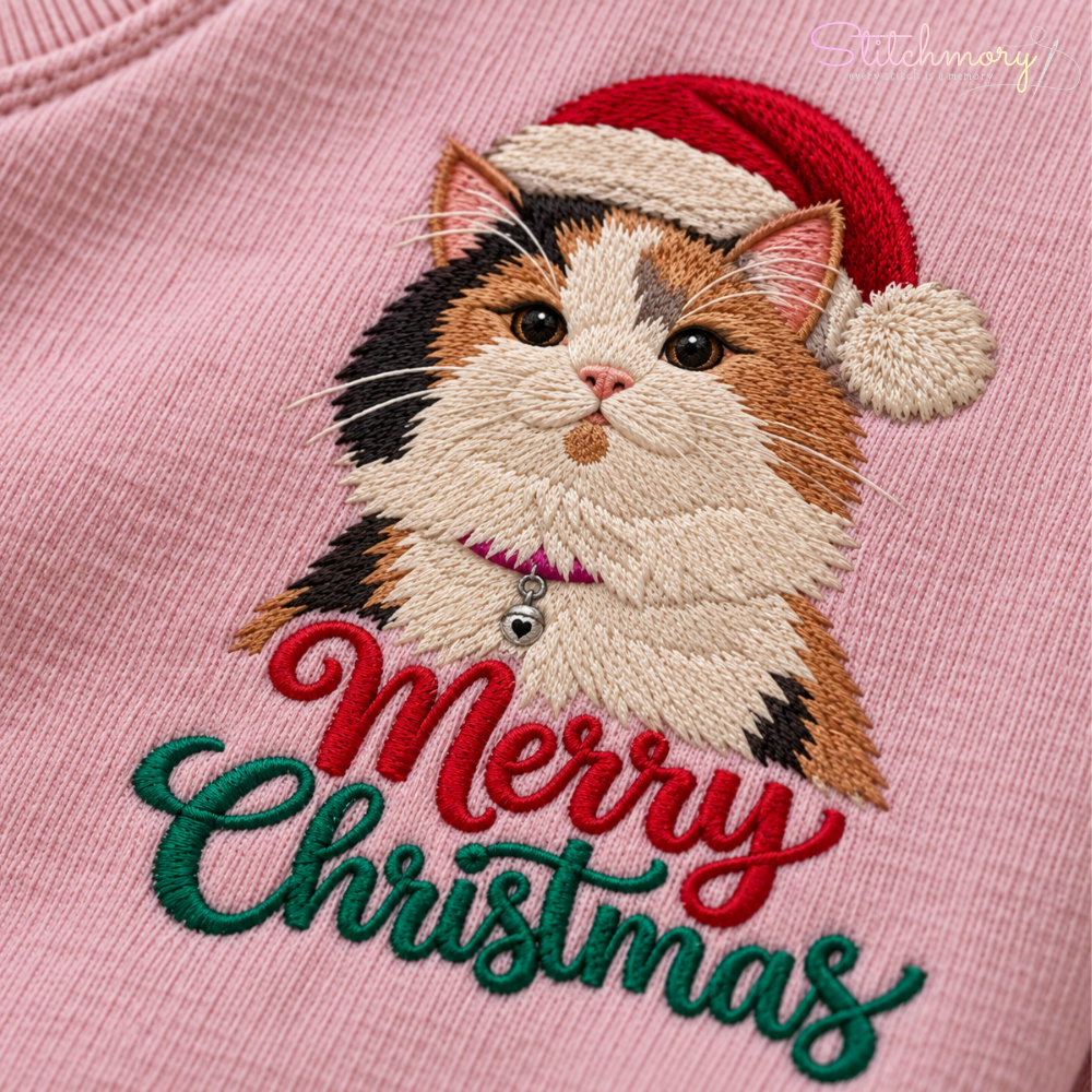 Custom Pet Portrait Merry Christmas Embroidered Sweatshirt with Name, Gifts For Pet Lovers