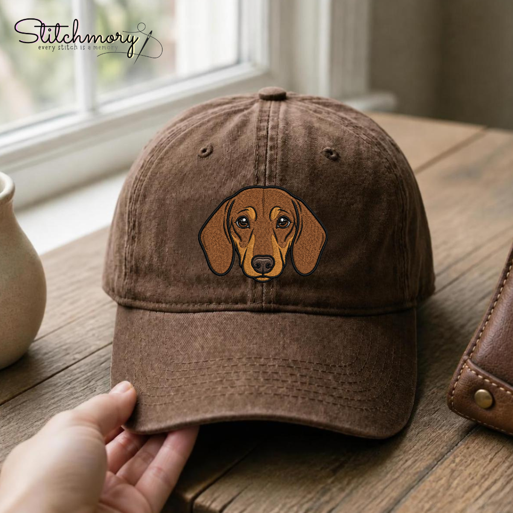 Custom Dachshund Embroidered Hat, Personalized Pet Portrait Baseball Cap, Premium Gifts For Dog Lovers