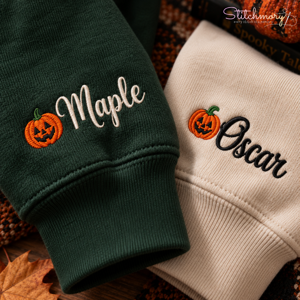 Dachshund Halloween Charm Necklace Embroidered Sweatshirt with Custom Name
