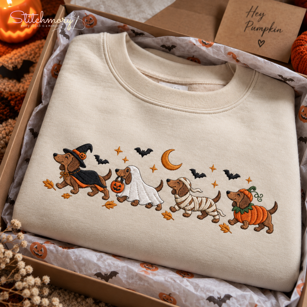 Personalized Dachshund Halloween Embroidered Sweatshirt, Halloween Dog Lover Gift