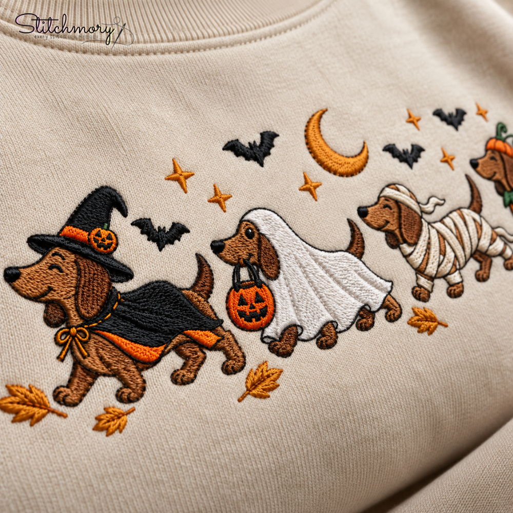 Personalized Dachshund Halloween Embroidered Sweatshirt, Halloween Dog Lover Gift