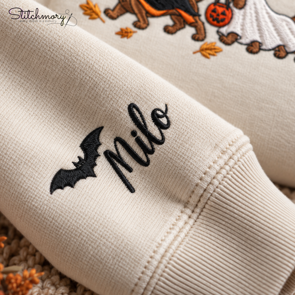 Personalized Dachshund Halloween Embroidered Sweatshirt, Halloween Dog Lover Gift
