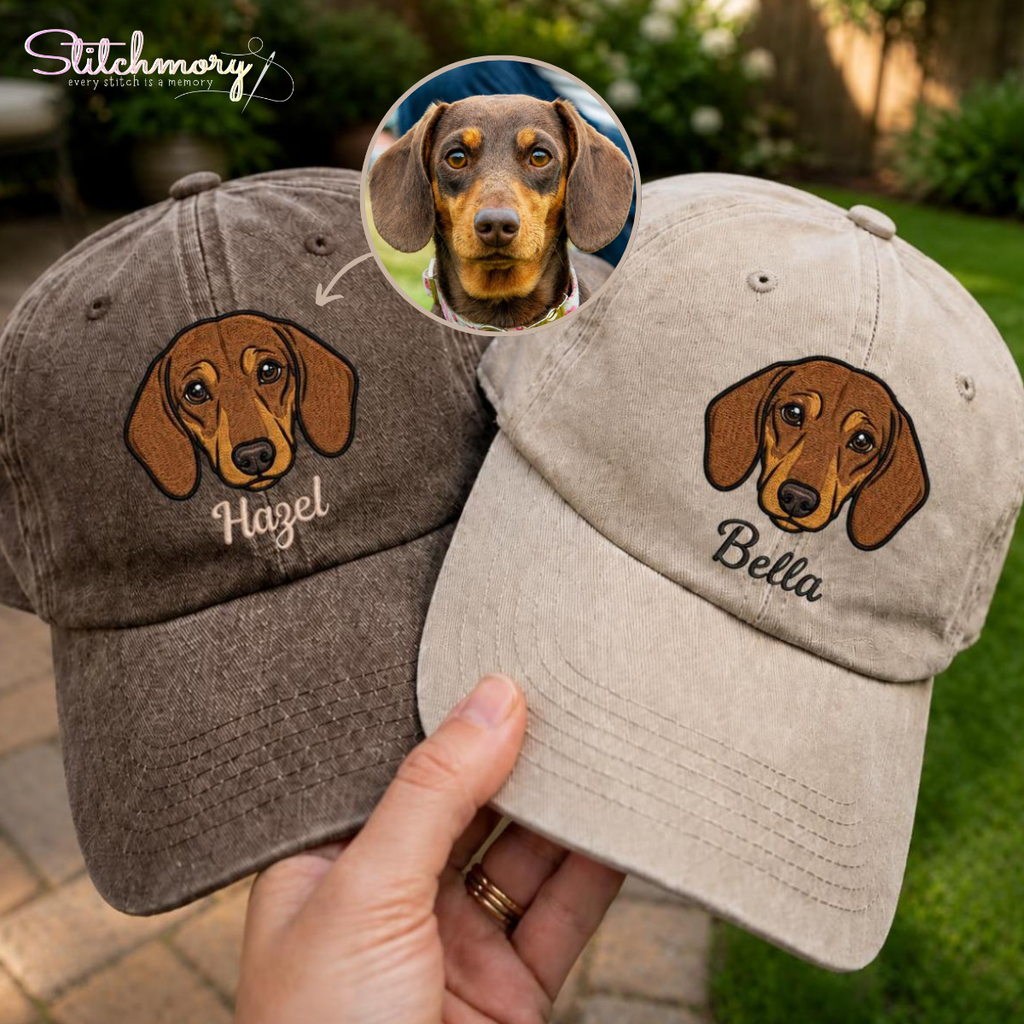 Custom Dachshund Embroidered Hat, Personalized Pet Portrait Baseball Cap, Premium Gifts For Dog Lovers