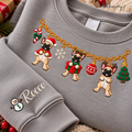 French Bulldog Christmas Charm Necklace Embroidered Sweatshirt With Custom Name