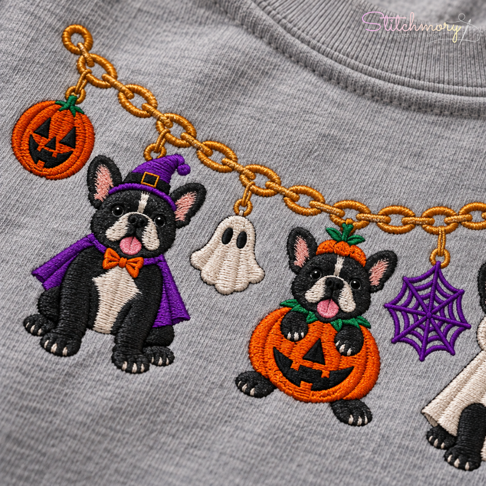 French Bulldog Halloween Charm Necklace Embroidered Sweatshirt With Custom Name