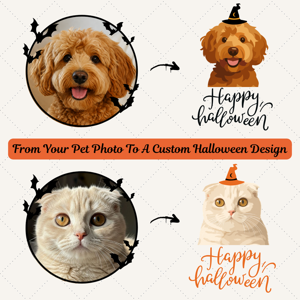 Personalized Happy Halloween Pet Portrait Embroidered Sweatshirt, Custom Dog & Cat Witch Hat Sweatshirt with Name